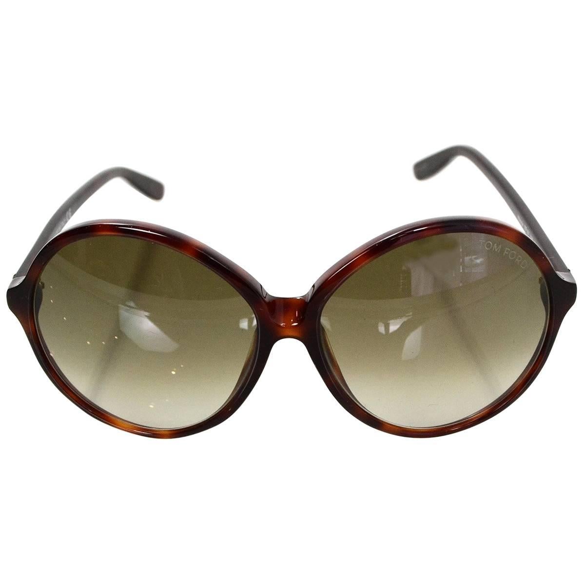 Tom Ford Tortoise Rhonda Round Frame Sunglasses with Case