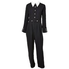 Geoffrey Beene Navy Crepe Jumpsuit With Cotton Piqué Collar