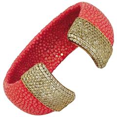 Chic Shagreen and Crystals Open End Cuff Bracelet by D. Dream 9