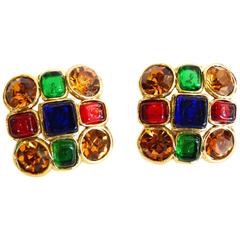 1980s Chanel Mulit Colored Gripoix Clip Earrings 5