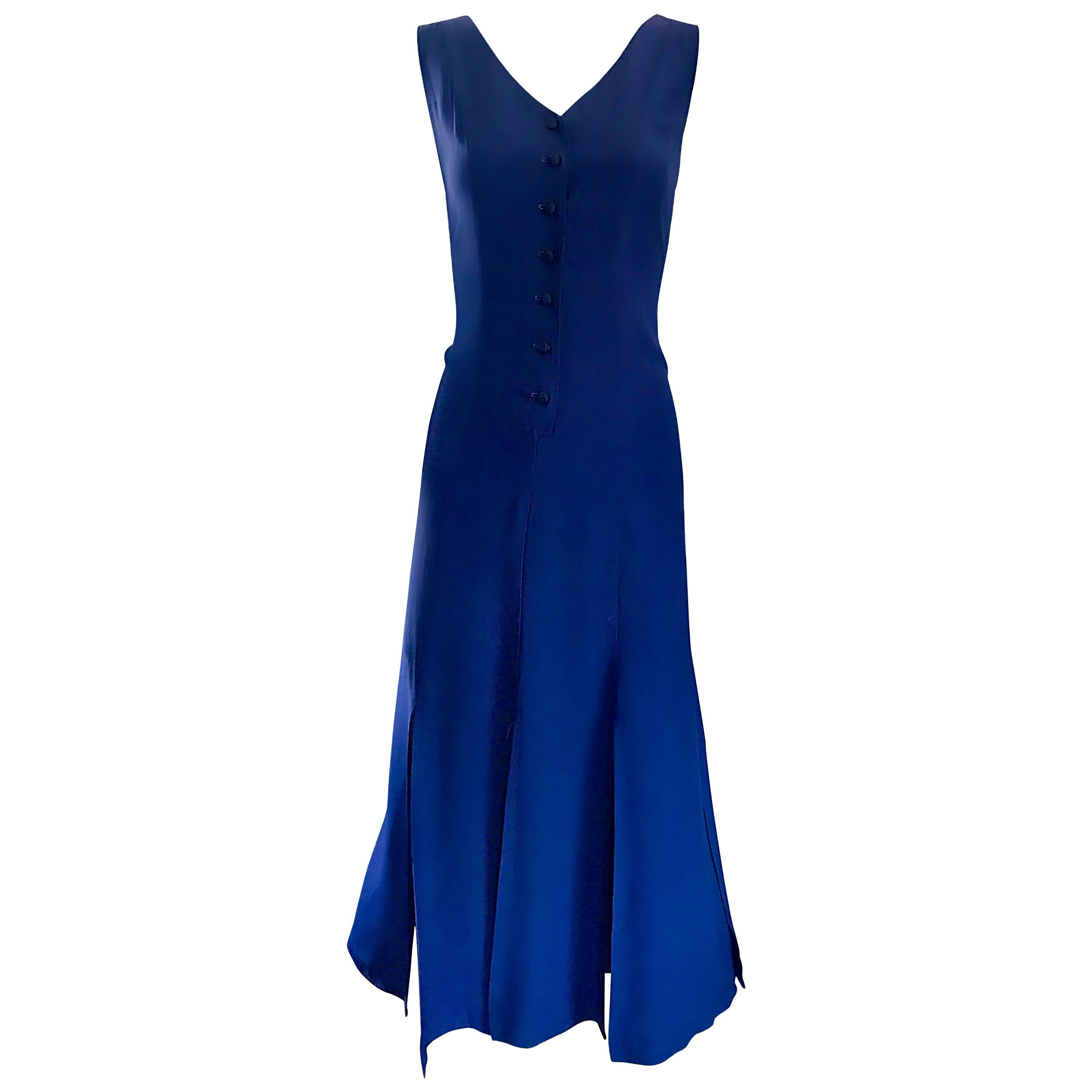 Geoffrey Beene Vintage Navy Blue Carwash Hem Sleeveless Midi Dress