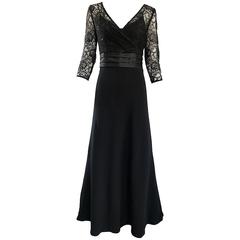Badgley Mischka Schönes schwarzes Vintage-Kleid mit 3/4-Ärmeln aus Spitze, 1990er  