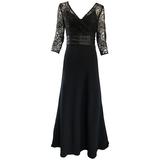 Badgley Mischka Beautiful Black Lace 3/4 Sleeves Size 8 Vintage Gown, 1990s  