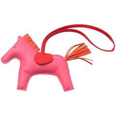 Hermes Milo Lambskin Rose Azalee/Orange Poppy Grigri Rodeo MM Bag Charm