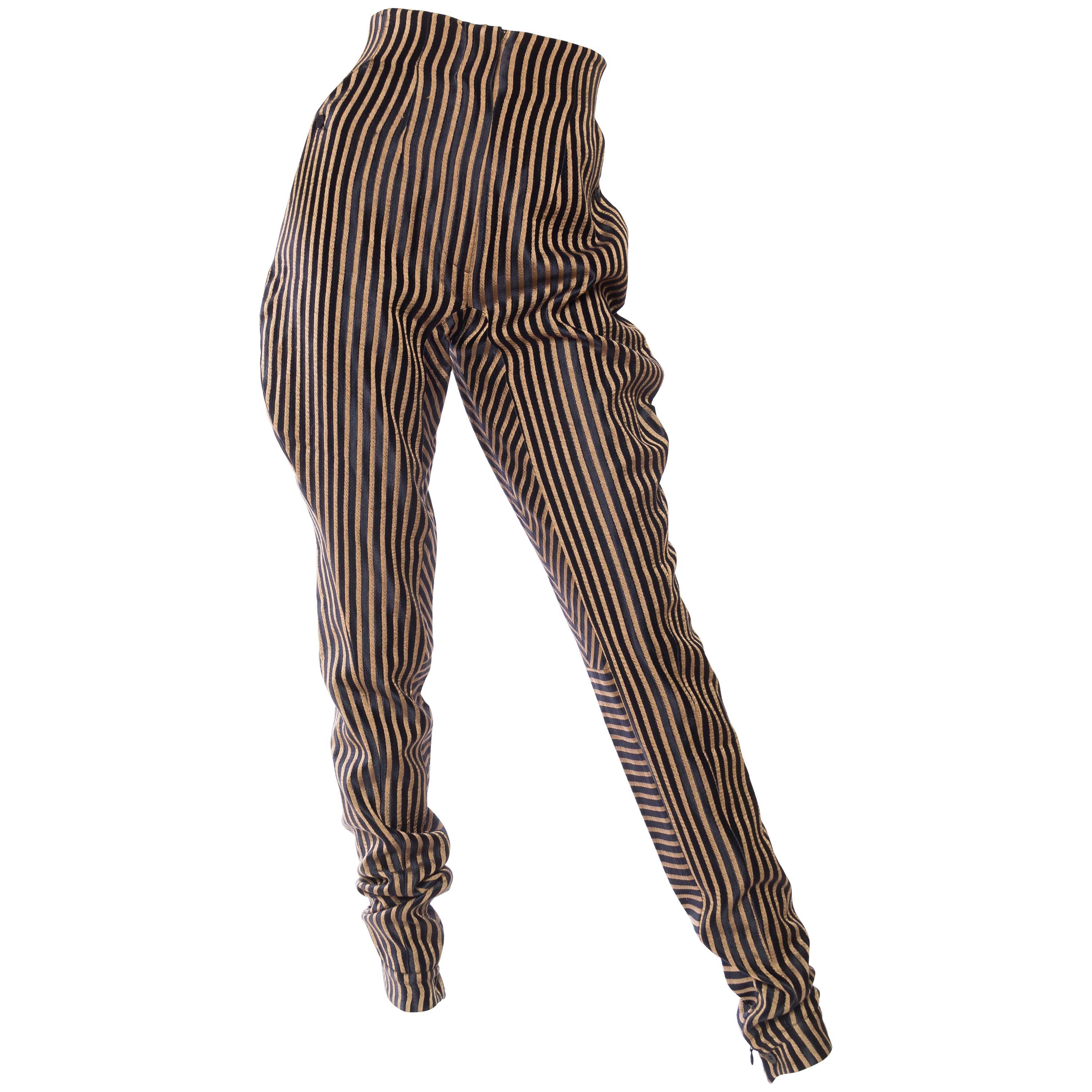 High-Waisted Gianfranco Ferre Silk Striped Trousers
