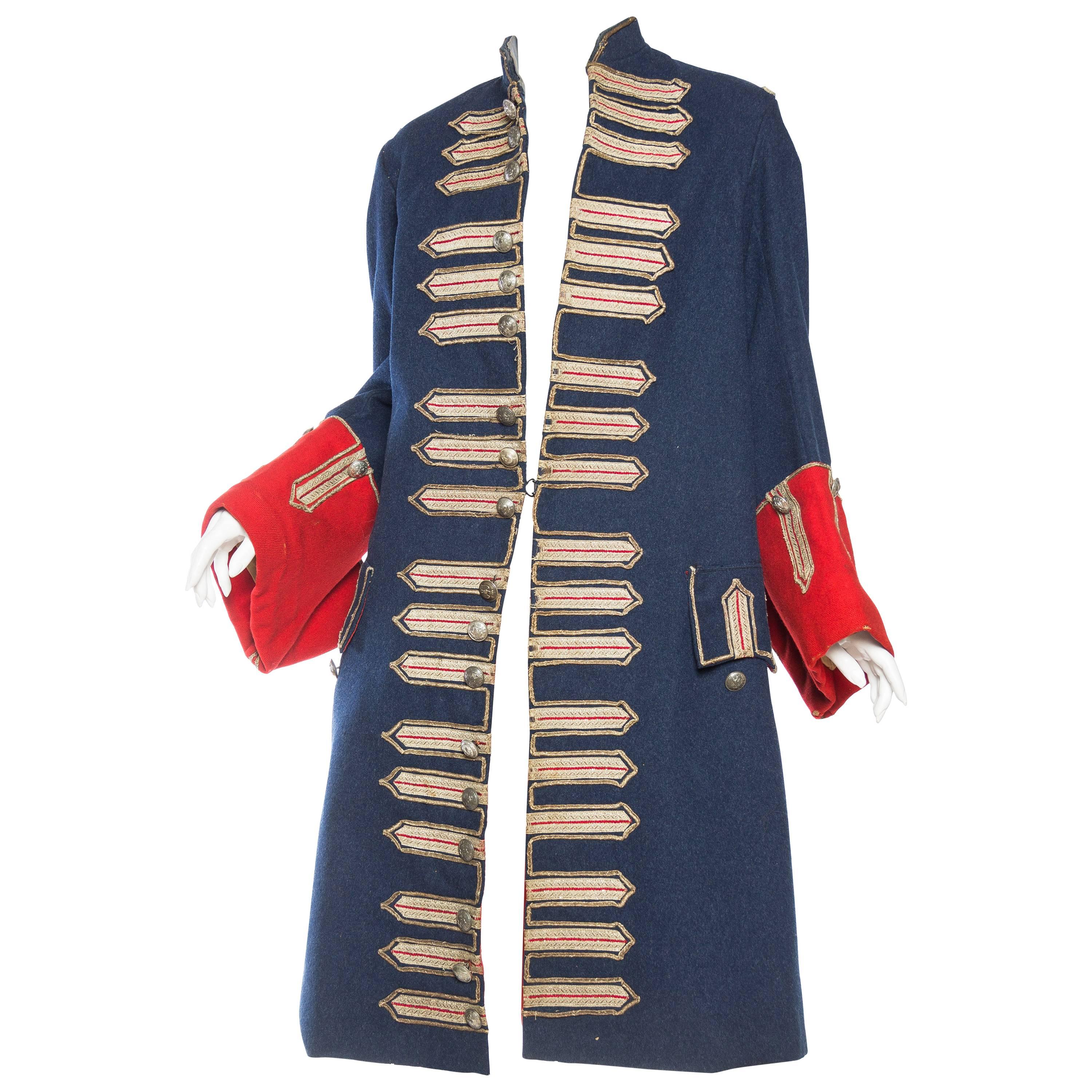 Victorian Blue & Red Wool Men's Antique French Guarde Nationale Frock Coat With For Sale