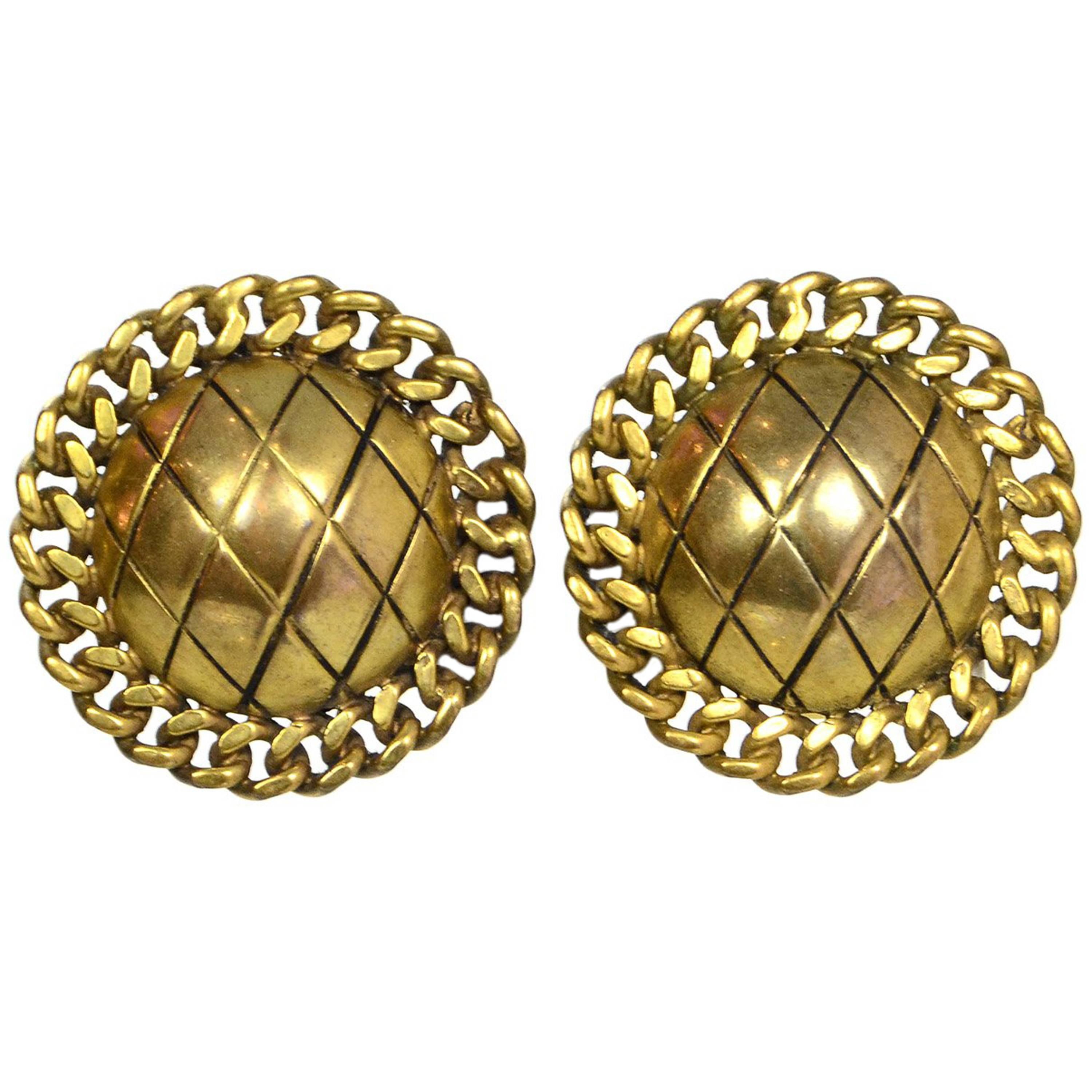 Chanel Goldtone Quilted Clip-On Earrings
