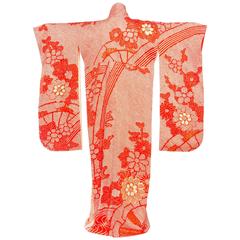 Vintage Soft Silk Hand Dyed Shibori Japanese Kimono with Gold Embroidery