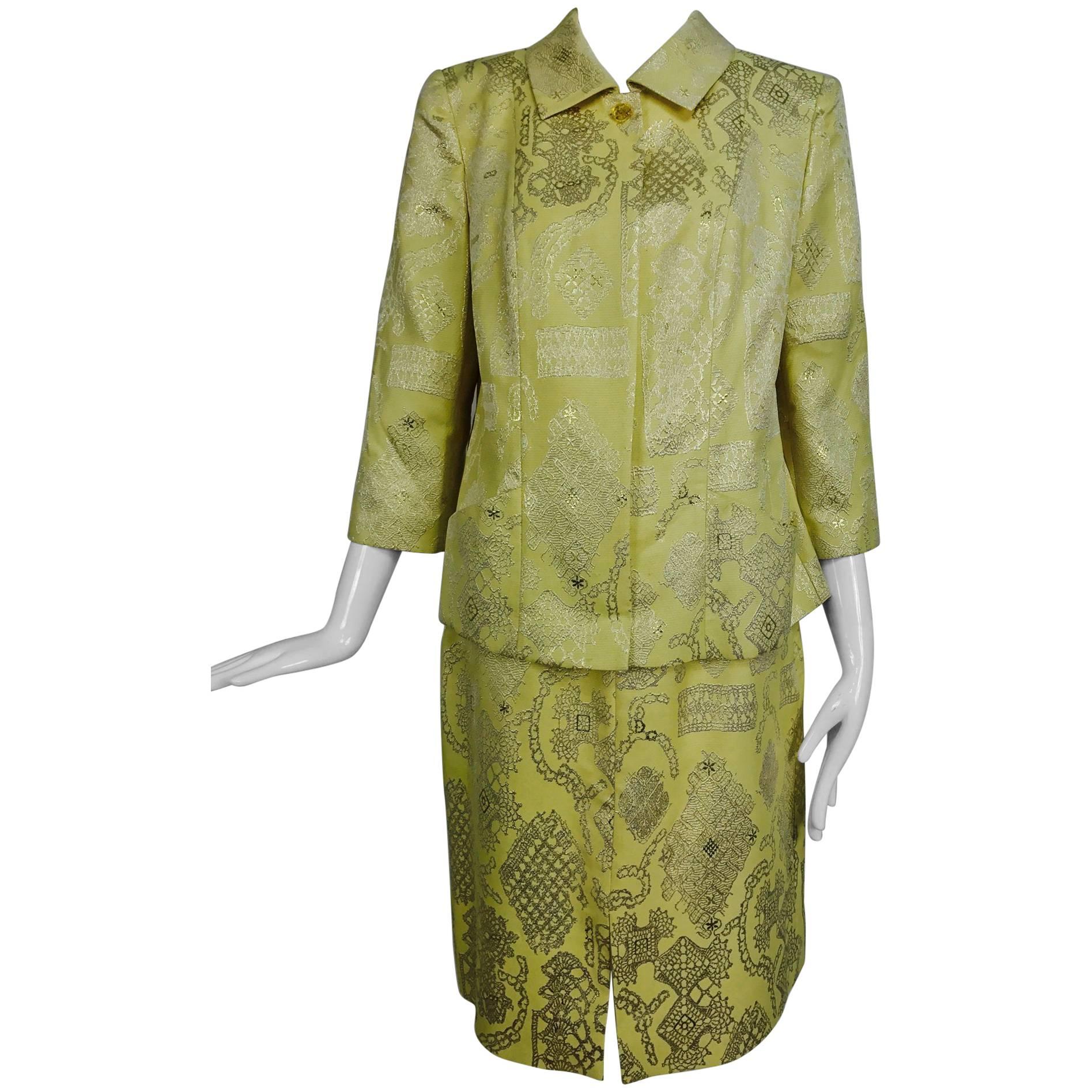 Vintage Christian LaCroix 2pc metallic brocade jacket and skirt 1980s For Sale