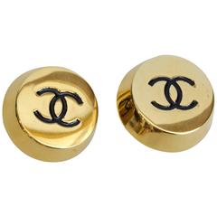 Rare 1980s Chanel CC Logo Dome Earrings
