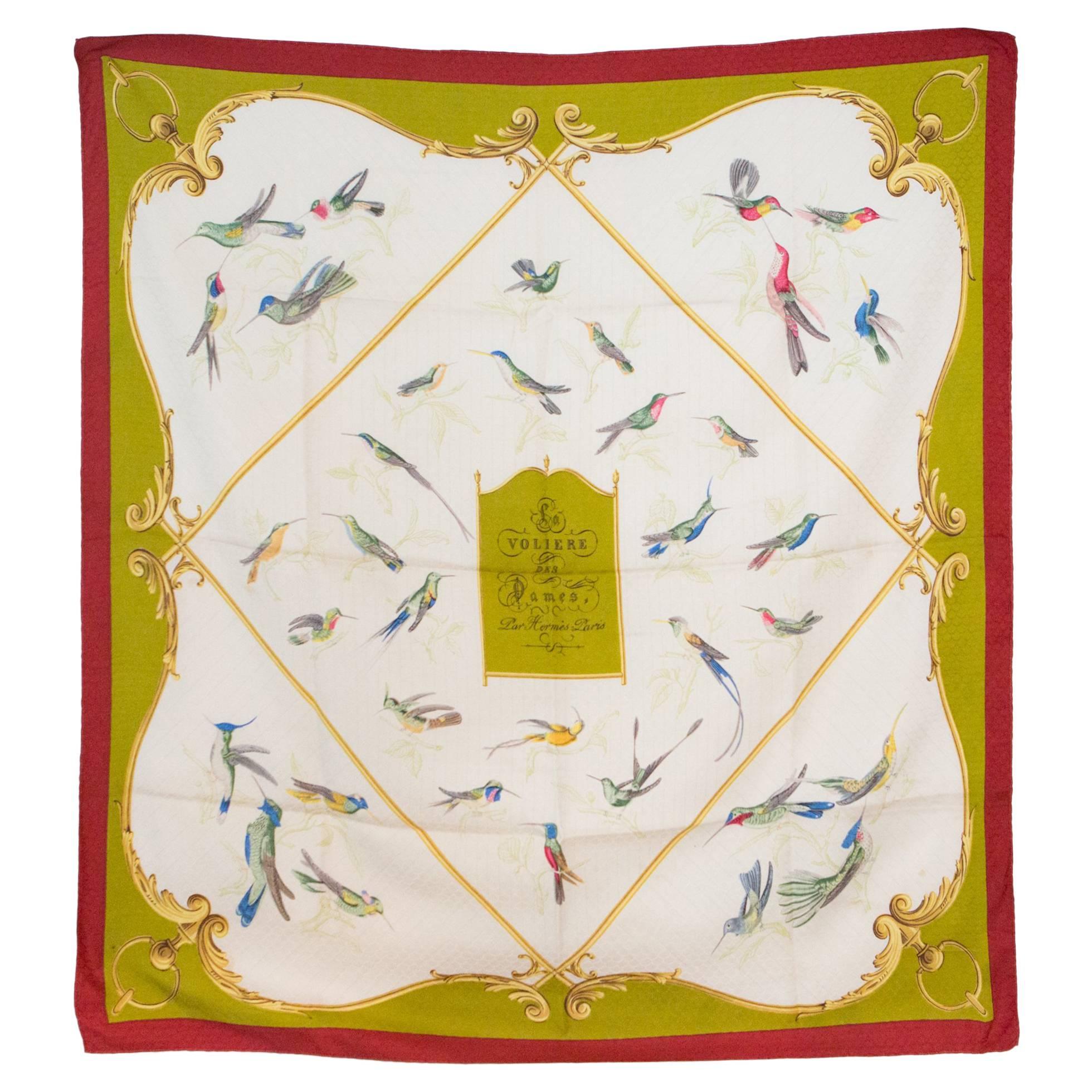 1960s Hermes A La volière Des Dames silk scarf