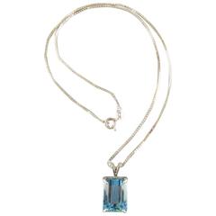 Vintage Oversized Light Blue Topaz Gem Sterling Silver Necklace