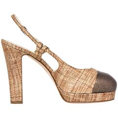 Chanel Tan Rattan Sling Back Sandals