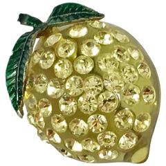 1940s Lucite and Rhinestone Lemon Brooch