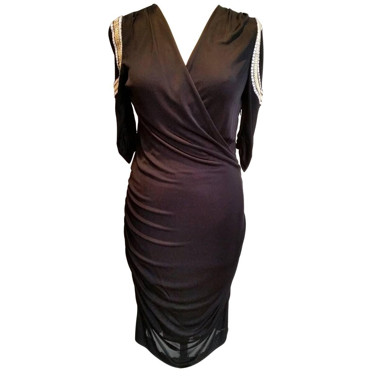 Emilio Pucci Glamorous Black Dress with Crystal Shoulder Beading Detail For Sale