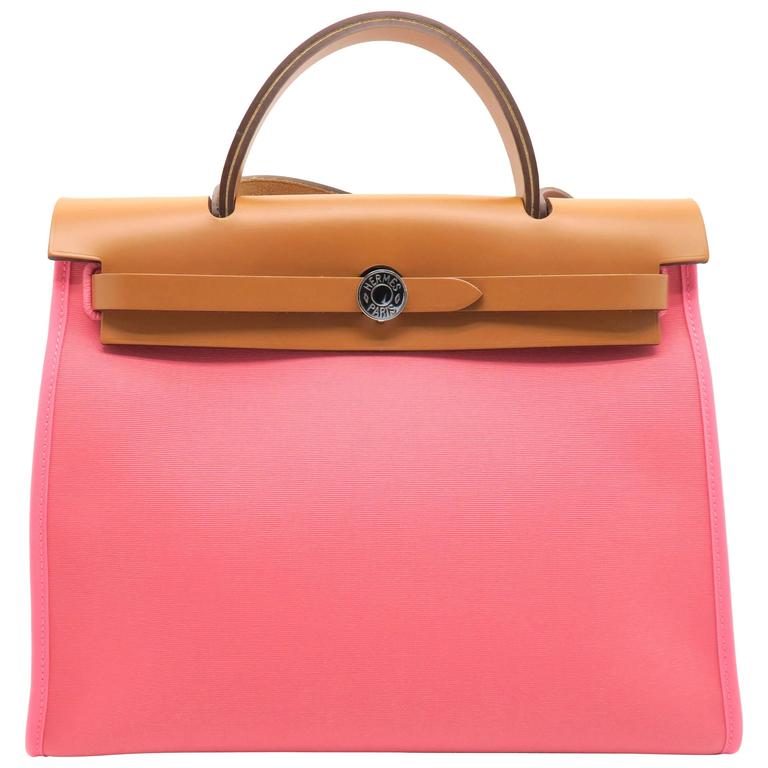 Hermes Herbag PM Rose Azalee Pink Canvas Top Handle Bag at 1stDibs