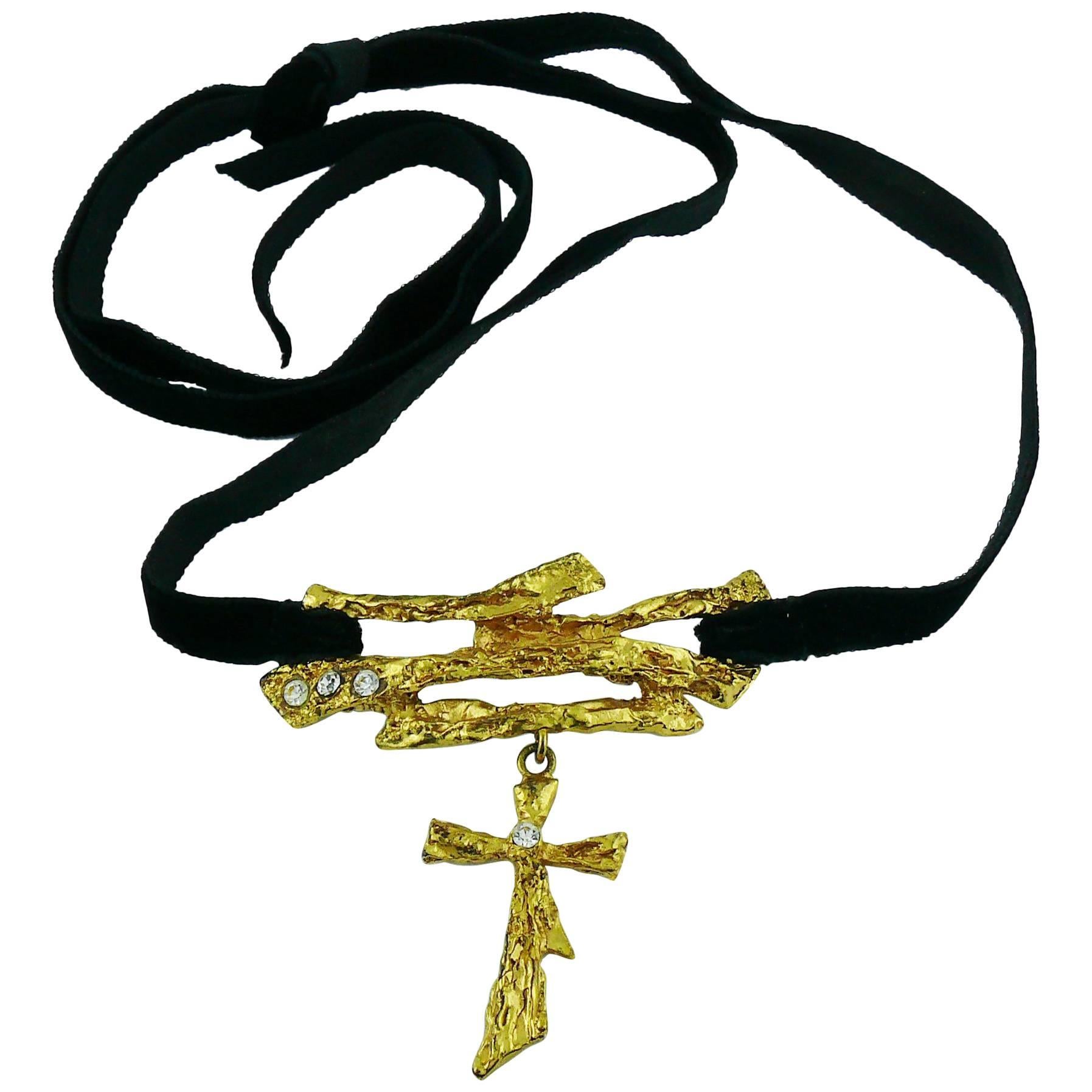 Christian Lacroix Vintage Cross Pendant Choker Necklace
