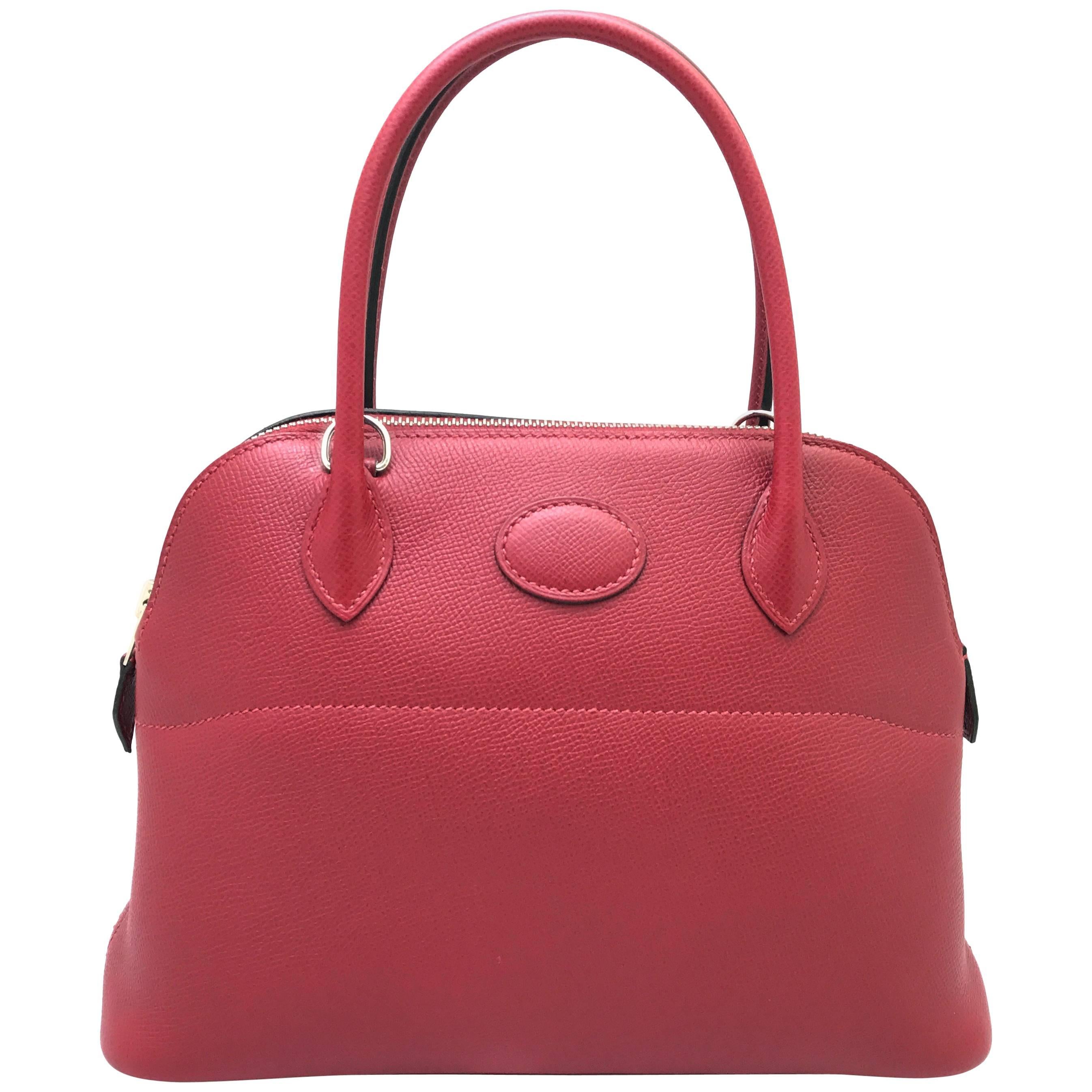 Hermes Bolide 27 Rouge Grenade Red Veau Epsom Leather Top Handle Bag