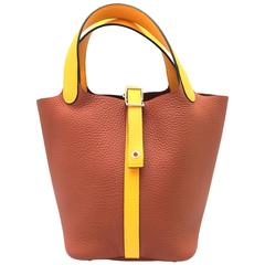 Hermes Picotin PM Cuivre Brown Clemence Leather Tote Bag