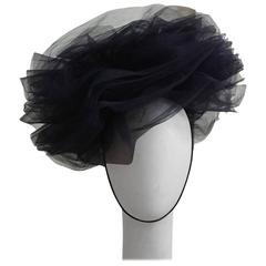 J Marti Marti Couture Barcelona 1960s Blue Mesh Fascinator Layered Hat 6