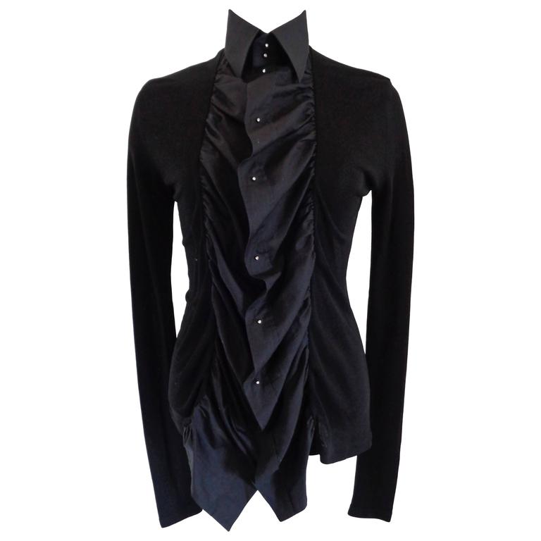 T-shirt Crop Jean Paul Gaultier Rayures Semi-transparent - Taille M Noir - Occasion TB