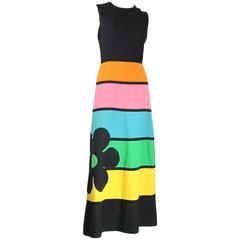Vintage 1970s Multi Colored Strip Floral Maxi Dress 3