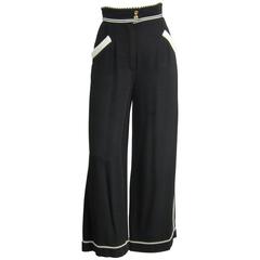 1990s Black Chanel High waisted Wide leg Pants 7