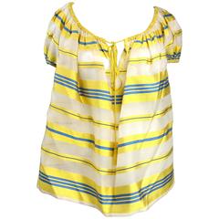 1990's Yves Saint Laurent Silk Dupioni Over Sized Yellow Striped Blouse 6