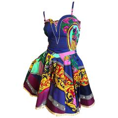 Versace Jeans Couture 1992 Barocco Pattern Cotton Dress with Gold Trim 10