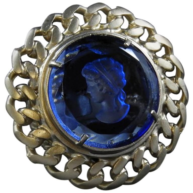 bronze and blue engraved Murano glass ring by Patrizia Daliana