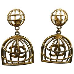 Vintage Chanel iconic gold cage earrings 1970s