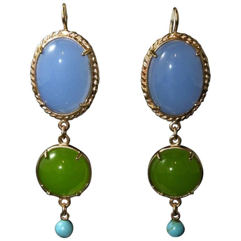 bronze turquoise and glass cabochon earrings by Patrizia Daliana For ...