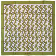 Rare Gucci 1970s Silk Green and Brown Fish Scarf 8
