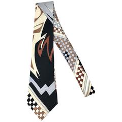1960s Emilio Pucci Abstract Brown and Black Necktie Original Packaging 7