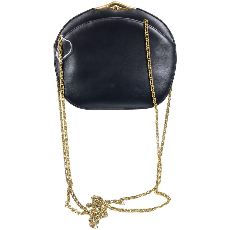 Cartier Black box calf clutch or gold chain shoulder bag gold clasp