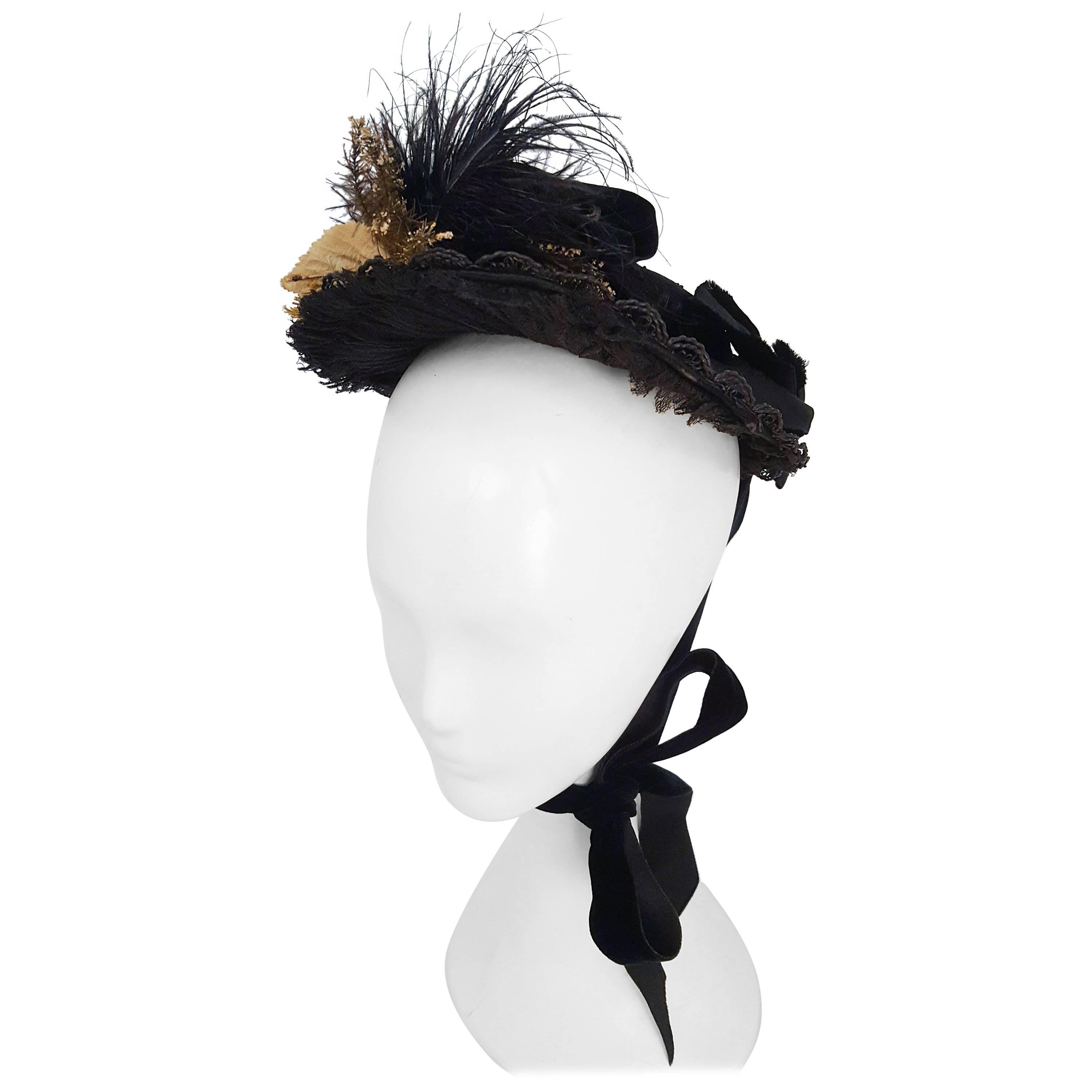 Black Victorian Bonnet w/ Foliage