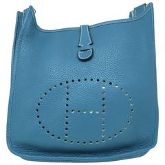 Hermes Evelyne PM Bleu Jean Blue Togo Leather Crossbody Bag