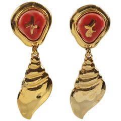 Edouard Rambaud Paris Signed Vintage Clip on Earrings Pink Ceramic Cabochon 3