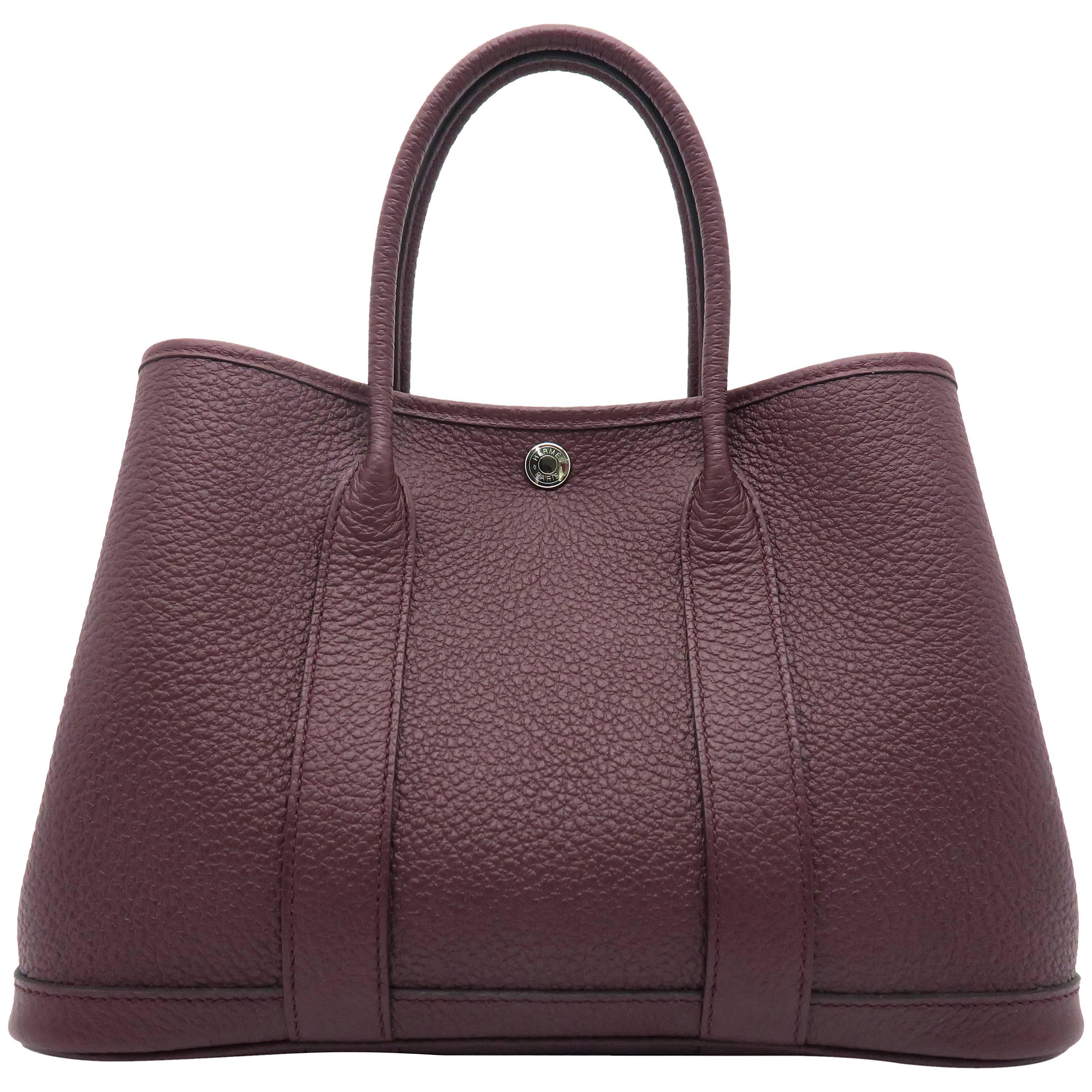 Hermes Garden Party TPM Bordeaux Wine Red Clemence Leather Tote Bag For Sale