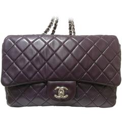 Chanel purple silver hardware maxi jumbo shoulder bag