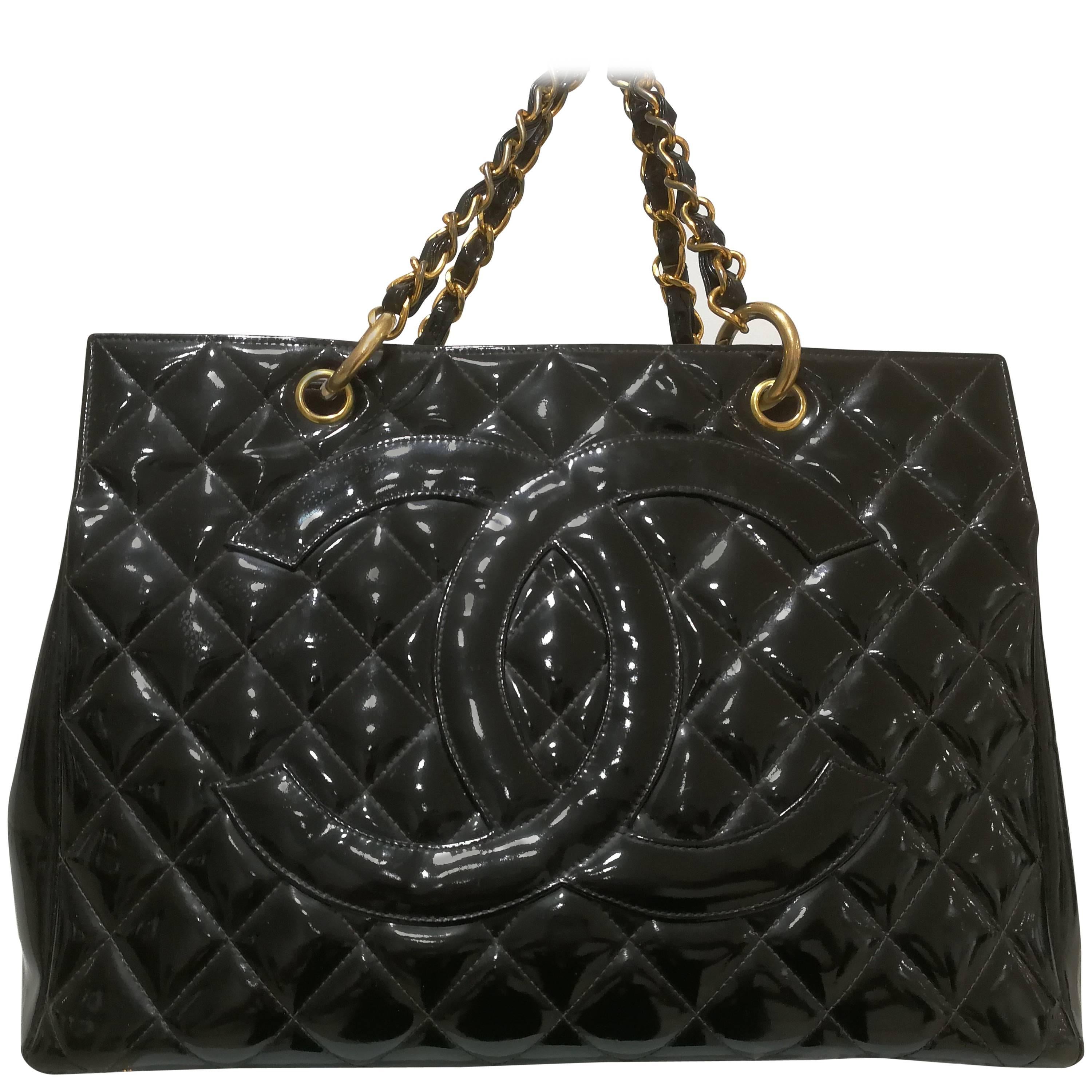 Chanel black patent leather gold hardware bag
