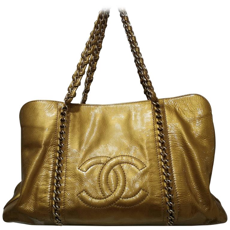 Chanel gold patent leather shoulder bag at 1stDibs chanel leather