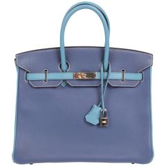 HERMES Birkin 35 Bicolor Blue Jean and Brighton Blue Very Rare