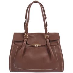 Salvatore Ferragamo Leather Top Handle Bag Fara - espresso 6