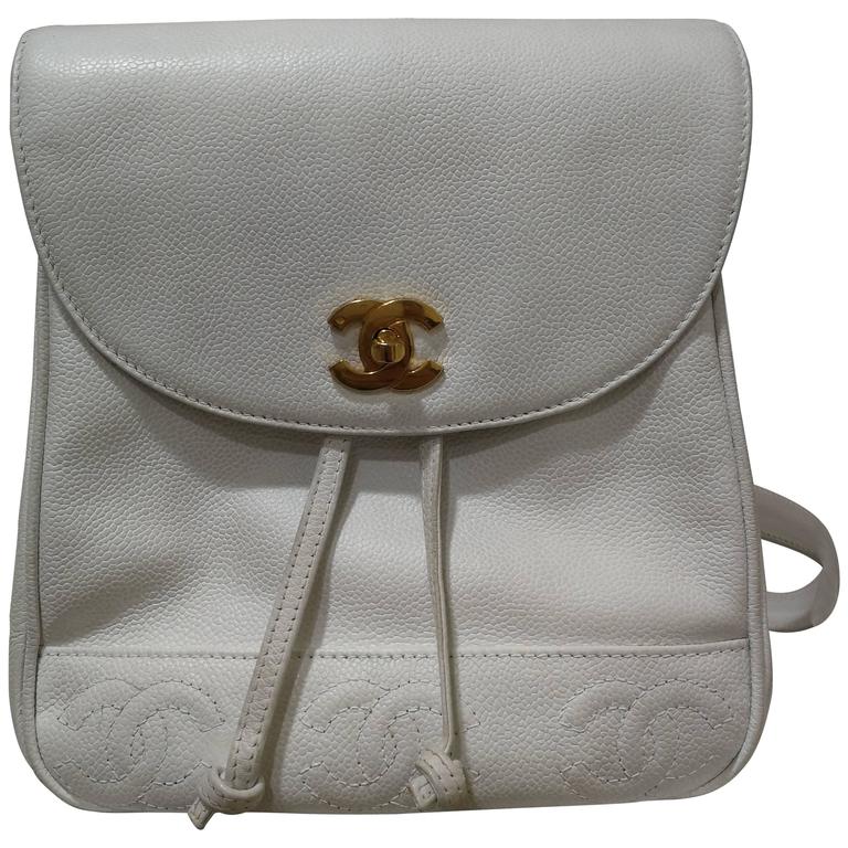 Chanel white Caviar Leather CC Backpack For Sale