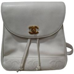 Vintage Chanel white Caviar Leather CC Backpack