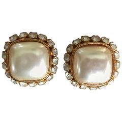 Dominique Aurientis Vintage Large Pearl and Crystal Clip On Earrings 5