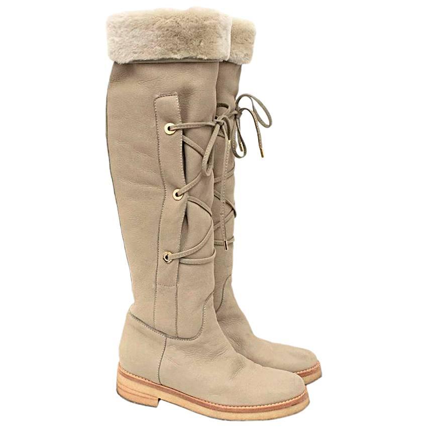 Loro Piana Shearling Knee-high Flat Boots For Sale