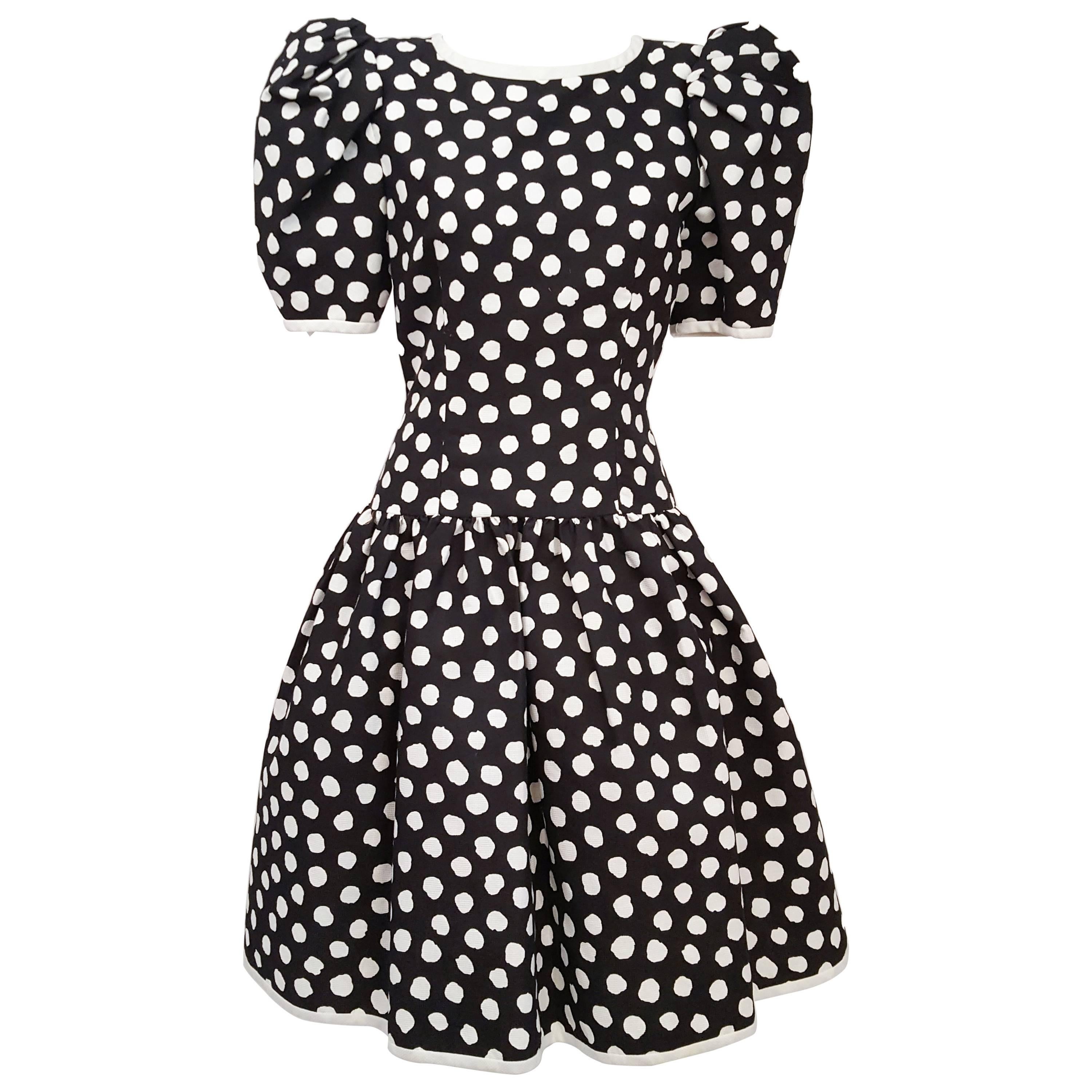 1980s Black & White Polka Dot Party Dress