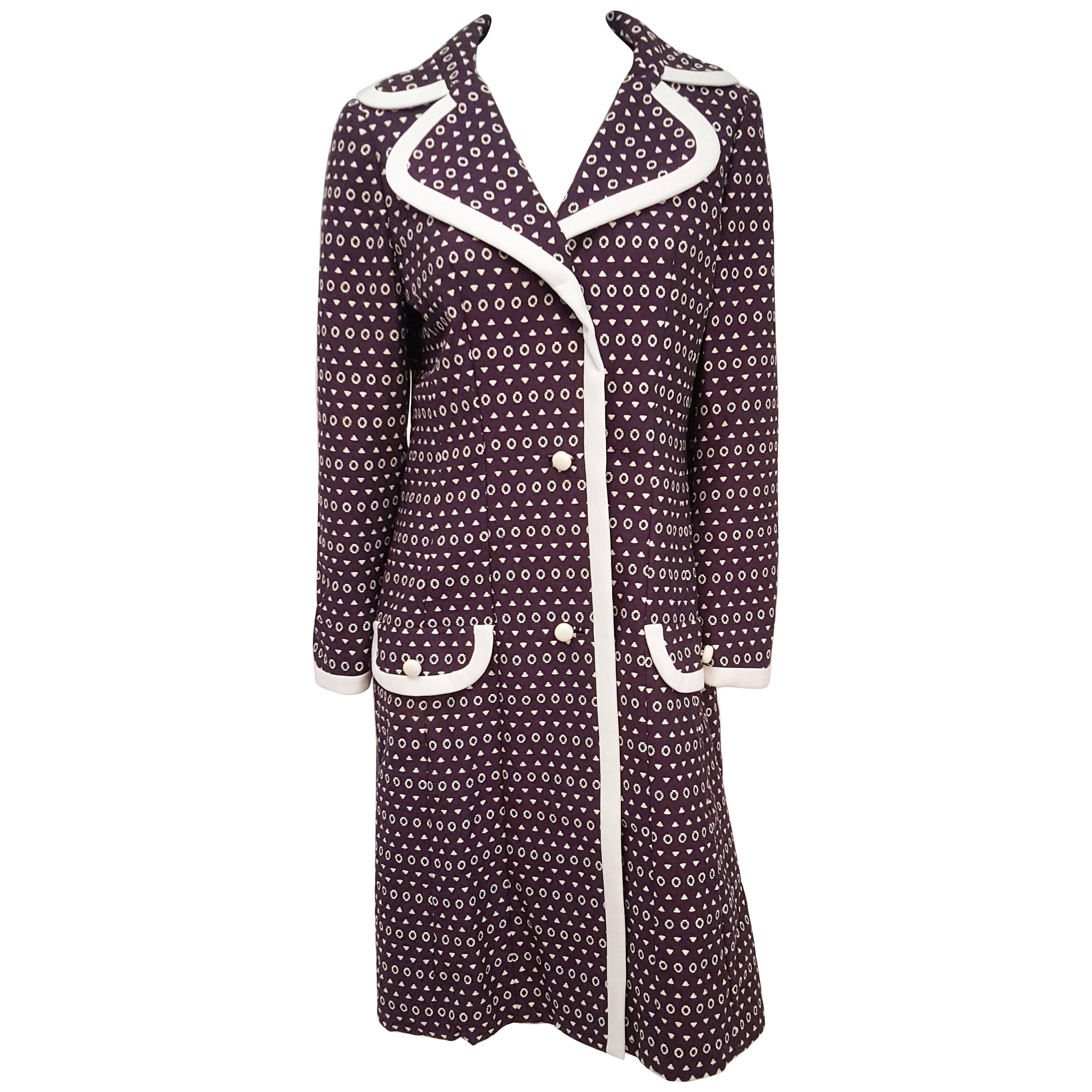 1960s Lilli Ann Purple Coat w/ White Contrast Trim  For Sale